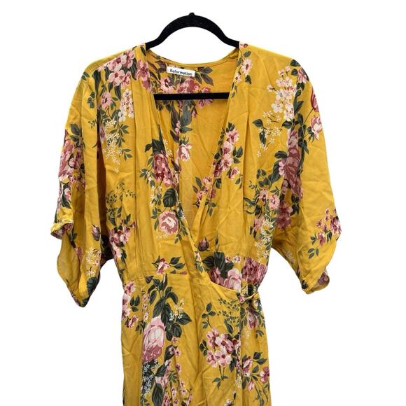 Reformation Winslow Maxi Dress Angelica Floral Yellow XL 100% Viscose Wrap - Picture 5 of 9